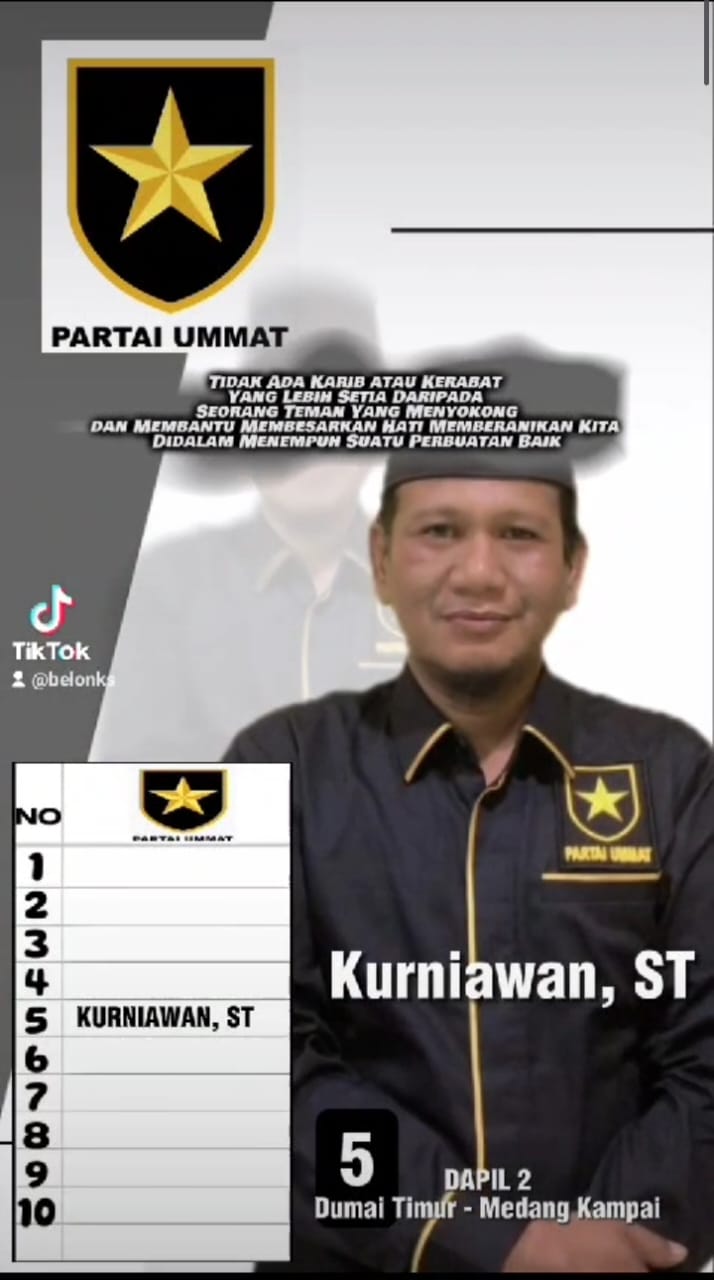 Kurniawan, ST, Alumni Dari Universitas Bung Hatta Padang Siap Maju Bersama Partai Ummat Dapil Dumai Timur Medang Kampai
