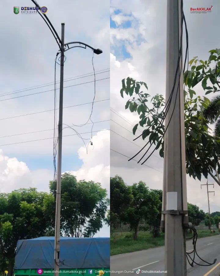 Pencurian kabel Penghantar Arus Listrik Jaringan Penerangan Jalan Umum PJU Kembali Terjadi.