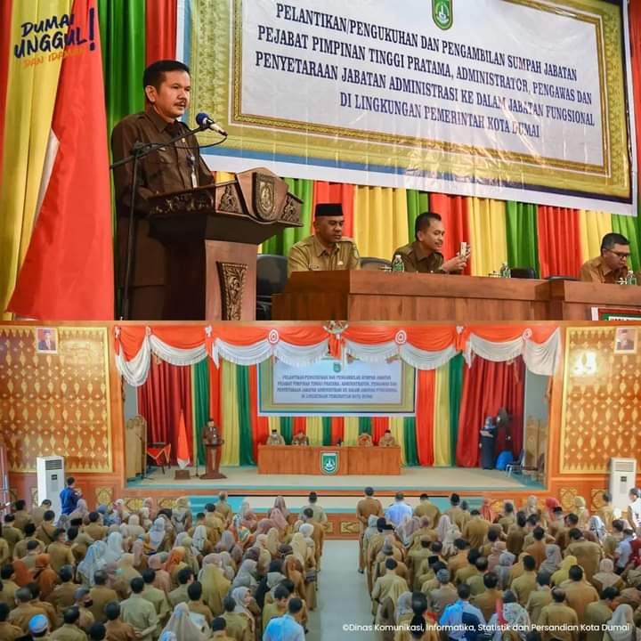 Wali Kota Dumai Dalam Hal Ini Diwakili Oleh Sekretaris Daerah Kota (Sekdako) Dumai, H. Indra Gunawan, S.IP, M.Si Melantik, Mengukuhkan dan Mengambil Sumpah Jabatan