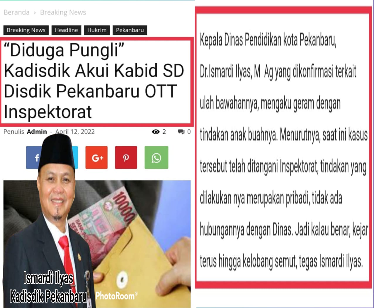 Viral akan Pernyataan Kadisdik Pekanbaru yang terkesan Fitnah dan Arogan terhadap bawahannya, Ismardi Ilyas Dikonfirmasi Memilih Diam Bungkam