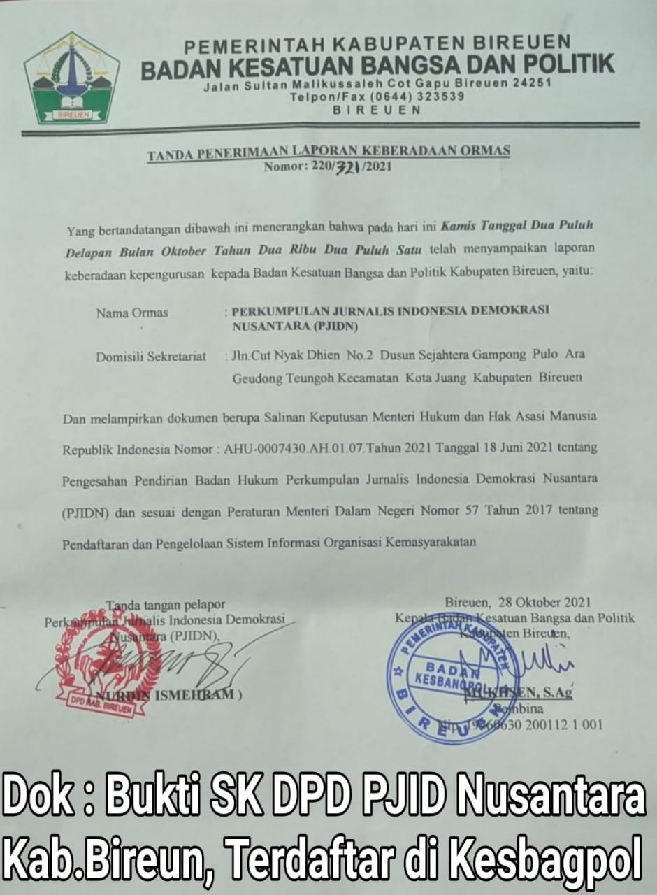 Ketua DPW Resmi Ditunjuk, SK Yang  Belum Terdaftar di Kesbangpol Wajib Dilakukan Perbaikan Tanpa Menggugurkan Kepengurusan