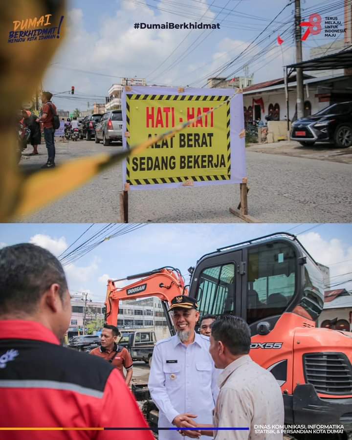 Kepala Dinas PUPR Kota Dumai Riau Satrya Alamsyah, ST, MT. Wali Kota Dumai H. Paisal, SKM, MARS  Meninjau Pelaksanaan Proyek Pengerjaan Drainase