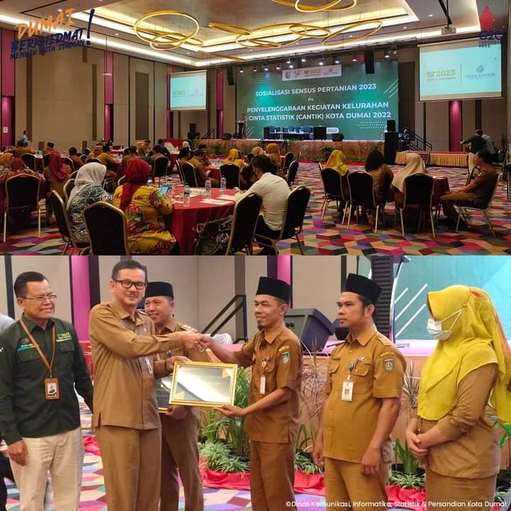 Sekda Kota Dumai, H. Indra Gunawan Memberikan Penghargaan Kepada Tujuh Kelurahan Cinta Statistik