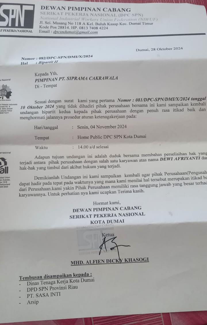 Serikat Pekerja Nasional Kembali Undang Pihak Perusahaan di Bipartit II