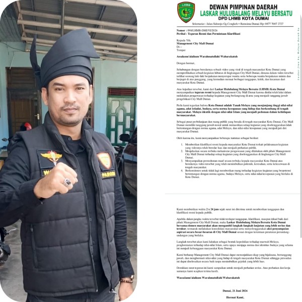 LHMB Kota Dumai Layangkan Teguran Resmi kepada Management City Mall Dumai, Minta Klarifikasi dan Permintaan Maaf kepada Masyarakat